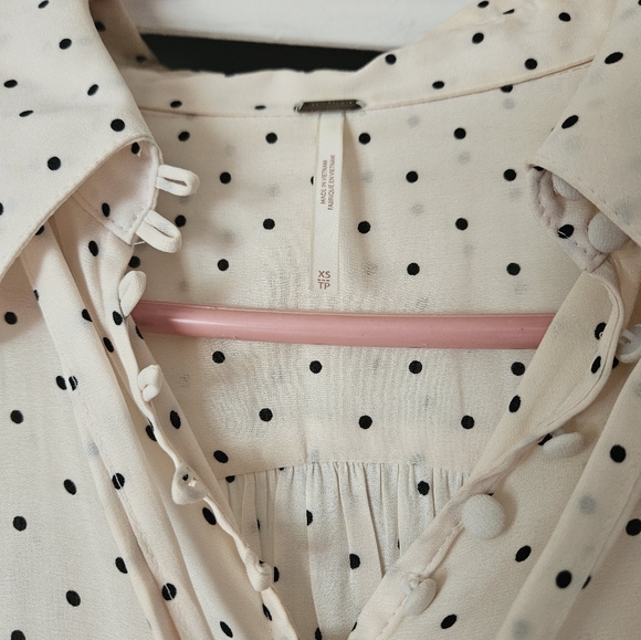 Free People Kennedy Ivory Black Polka Dot Button Down Blouse - Picture 7 of 8
